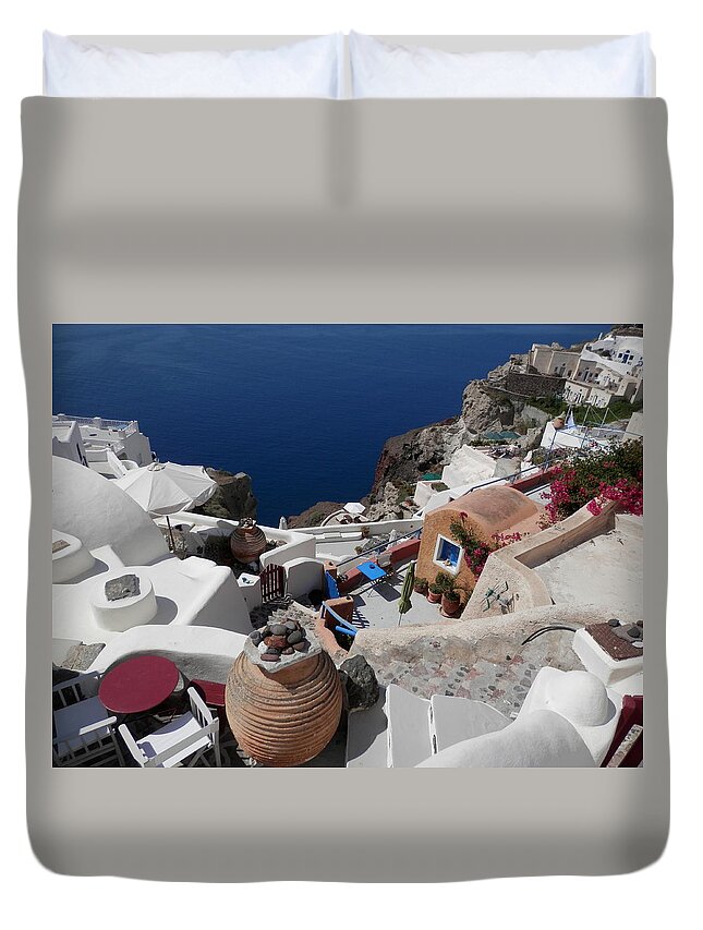 Santorini Duvet Cover featuring the photograph Santorini #1 by Pema Hou