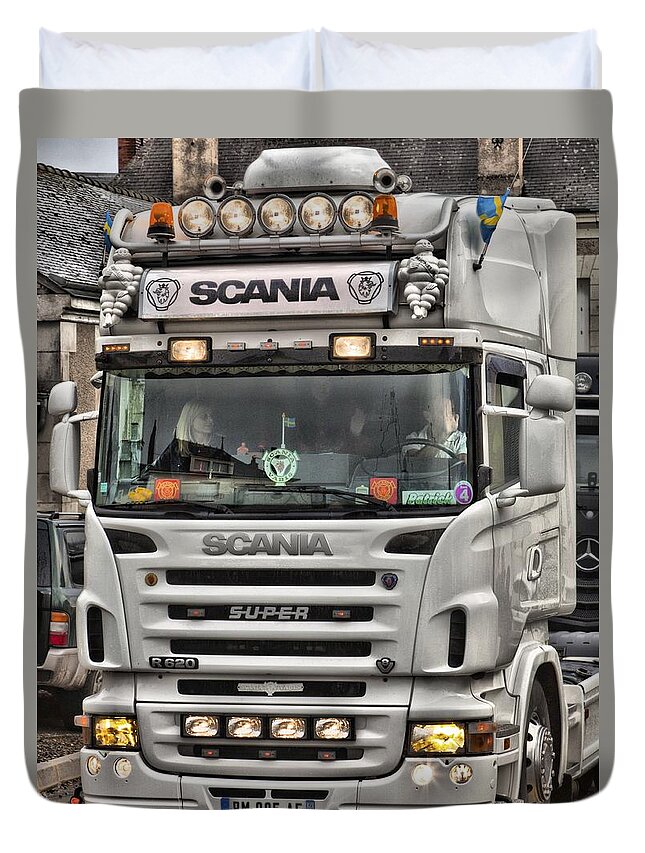 Cab Duvet Cover featuring the photograph Scania V8 R620 #1 by Mick Flynn