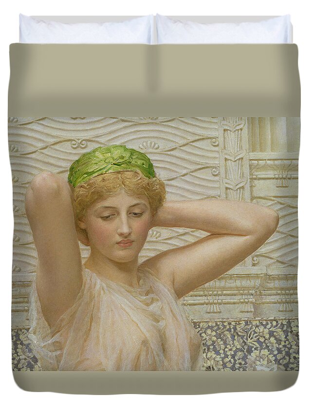 Silver (oil On Canvas) Female; Allegorical; Pre-raphaelite; Erotic; Grecian Dress; Pre Raphaelite Duvet Cover featuring the painting Silver by Albert Joseph Moore