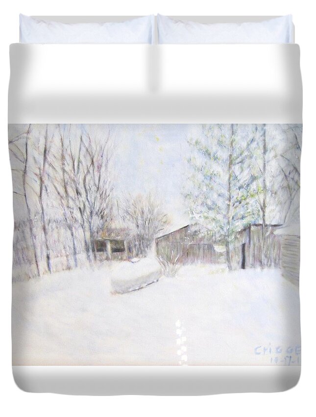 Impressionism Duvet Cover featuring the painting Snowy February Day by Glenda Crigger