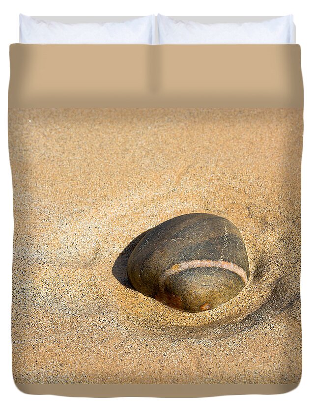 Stone Duvet Cover featuring the photograph Solitude At The Beach by Andreas Berthold