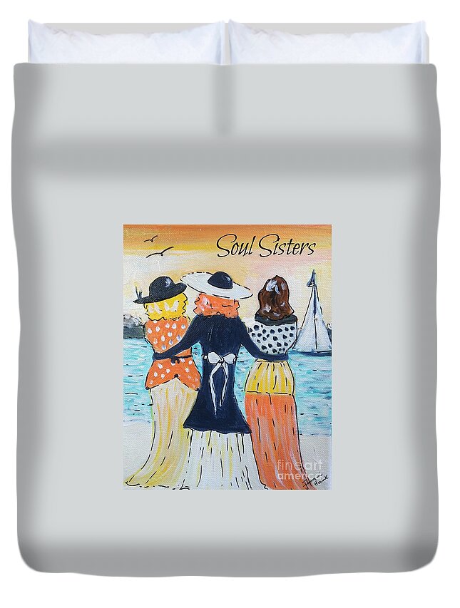 Soul Sisters Duvet Cover featuring the painting Soul Sisters at Sunset by Jacqui Hawk