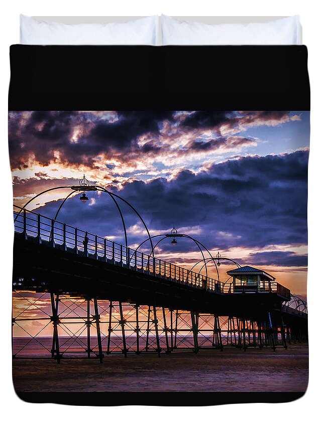 English Duvet Cover featuring the photograph Southport pier at sunset by Neil Alexander Photography