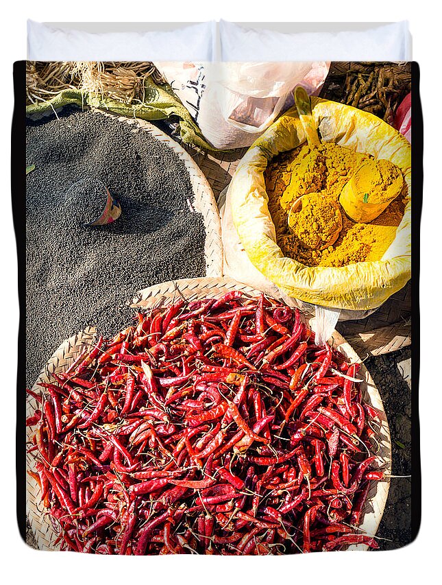 Spices Duvet Cover featuring the photograph Spices at local market - Myanmar #1 by Matteo Colombo