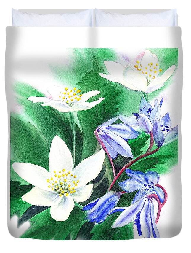 Jasmime Duvet Cover featuring the painting Spring Flowers #2 by Irina Sztukowski
