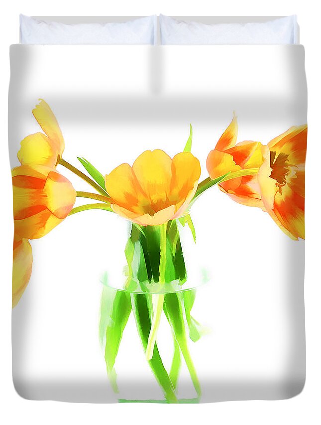 Arrangement Duvet Cover featuring the photograph Spring Tulips #1 by Darren Fisher