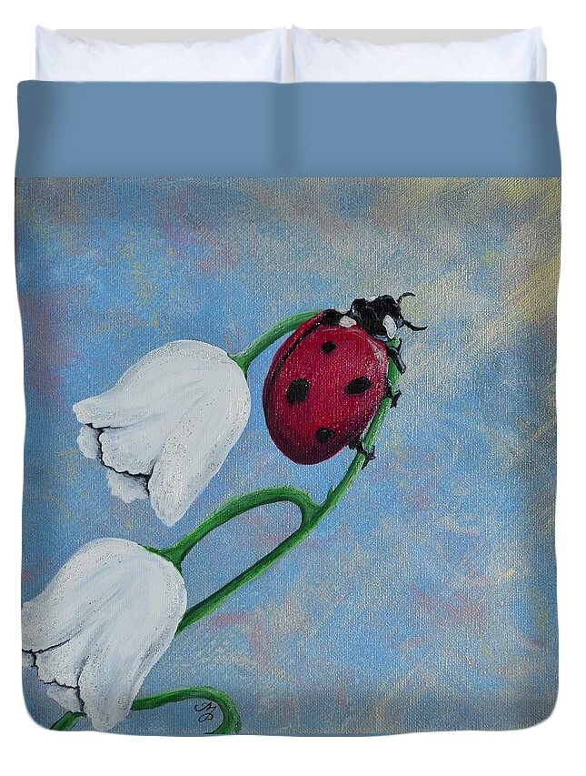 Ladybug Duvet Cover featuring the painting Still holding on by Meganne Peck