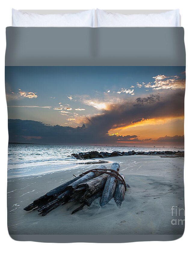 Sullivan's Island Duvet Cover featuring the photograph Sullivan's Island Sunset #1 by Dale Powell
