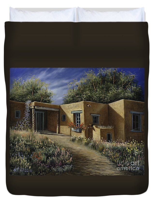Southwest-landscape Duvet Cover featuring the painting Sunny Day by Ricardo Chavez-Mendez