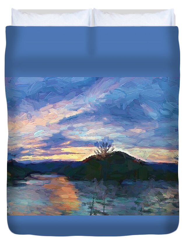 Cloudscape Duvet Cover featuring the photograph Sunset Pano - Watauga Lake #1 by Tom Culver