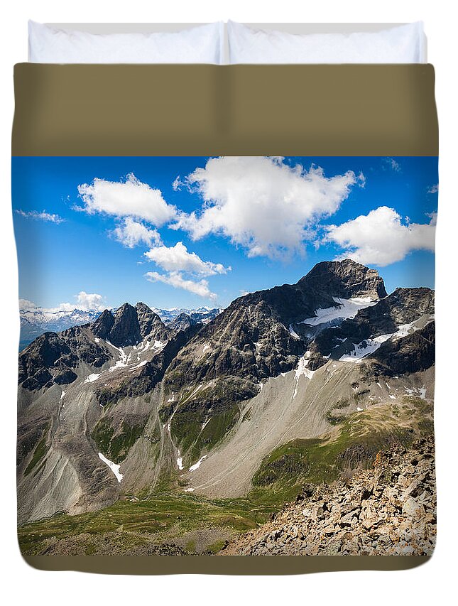 Bavarian Duvet Cover featuring the photograph Swiss Mountains #1 by Raul Rodriguez