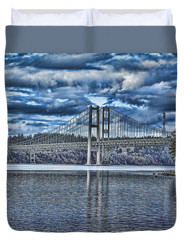 Tacoma Duvet Cover featuring the photograph Tacoma Narrows Bridge by Ron Roberts