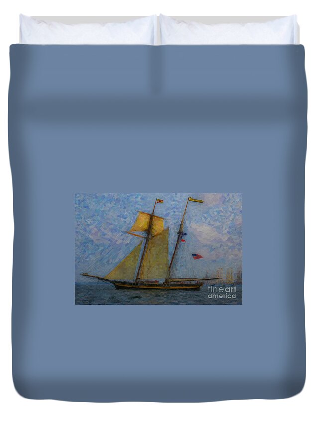 Tall Ship Duvet Cover featuring the digital art Tall Ship Sailing by Dale Powell