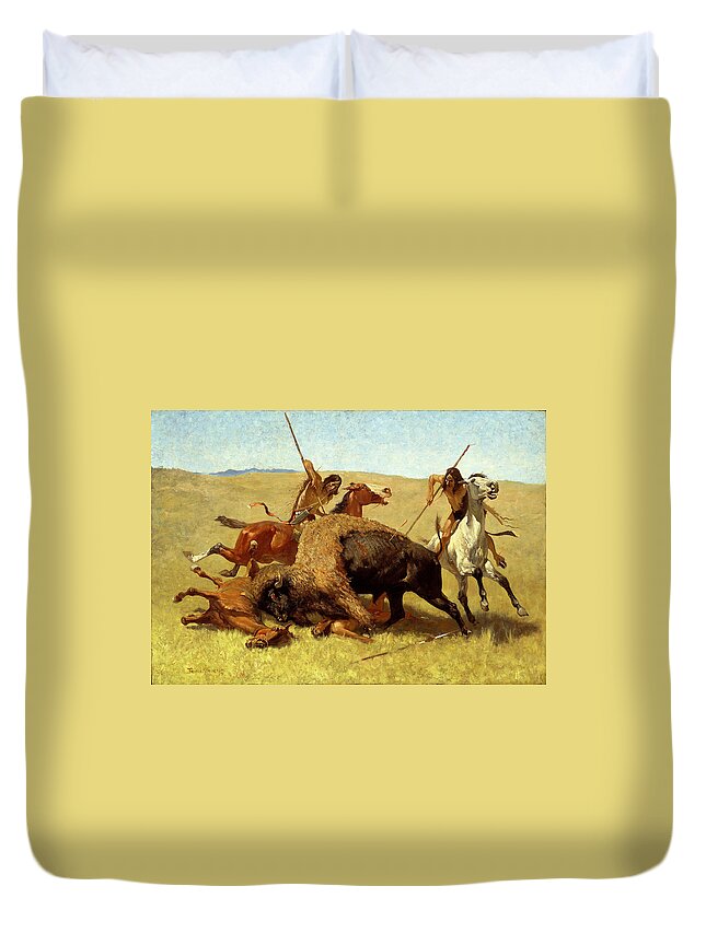 The Buffalo Hunt Duvet Cover featuring the digital art The Buffalo Hunt #3 by Frederic Remington