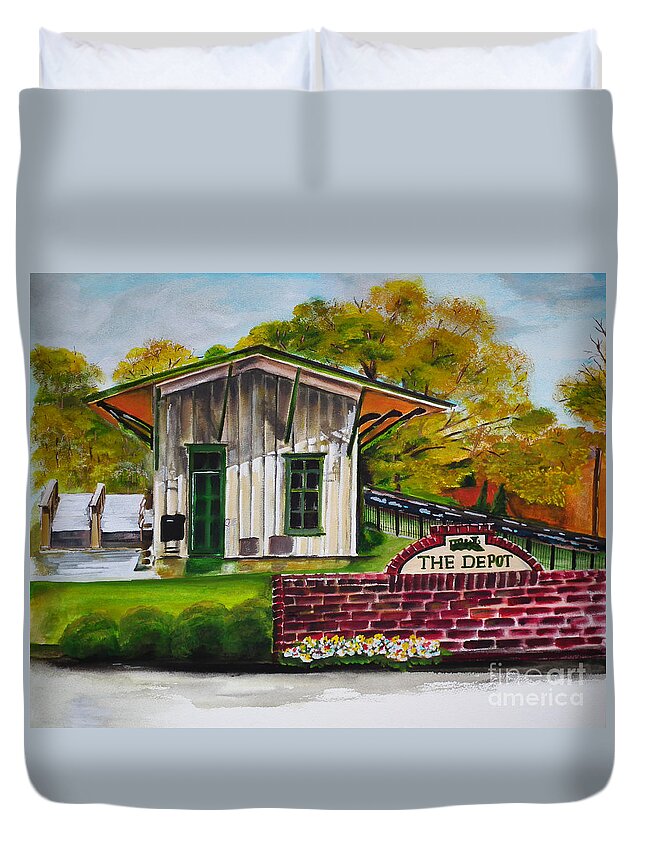 Train Duvet Cover featuring the painting The Depot - Kennesaw Ga -Big Shanty by Jan Dappen