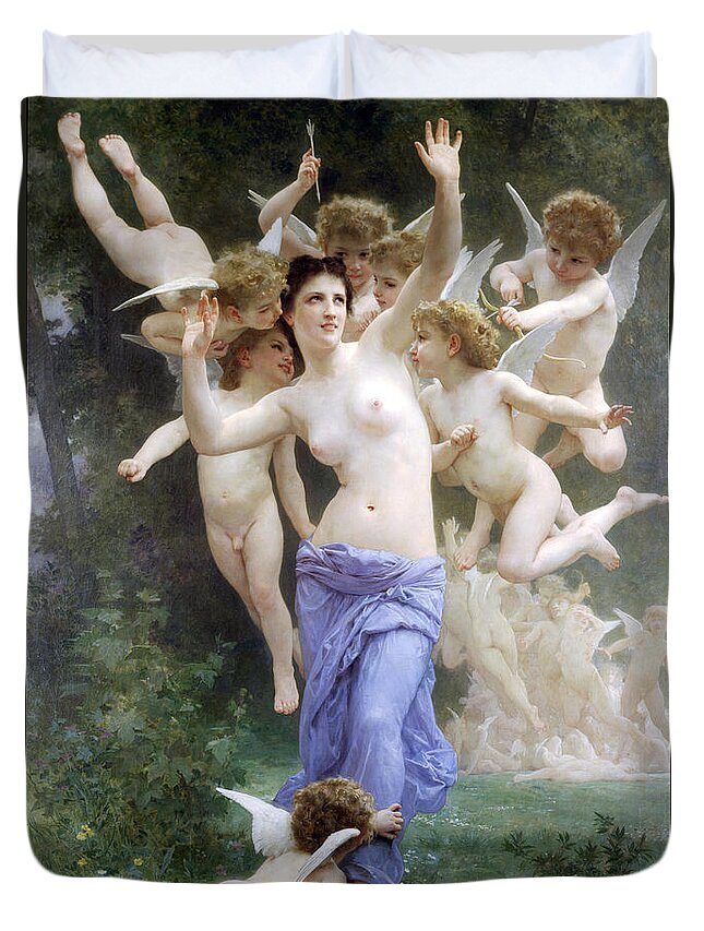 William-adolphe Bouguereau Duvet Cover featuring the painting The Hearts Awakening #2 by William-Adolphe Bouguereau