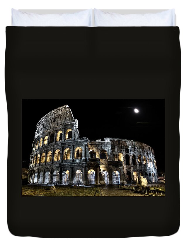 Colosseum Duvet Cover featuring the photograph The Moon above the Colosseum No2 by Weston Westmoreland