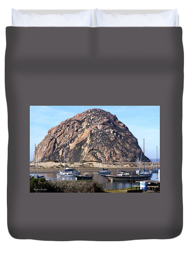 The Rock Duvet Cover featuring the digital art The Rock At Morro Bar #1 by Barbara Snyder