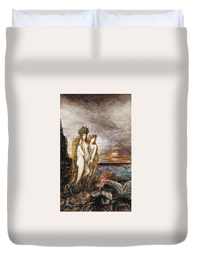 Gustave Moreau Duvet Cover featuring the drawing The Sirens #3 by Gustave Moreau