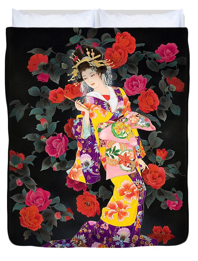 Adult Duvet Cover featuring the digital art Tsubaki #1 by MGL Meiklejohn Graphics Licensing