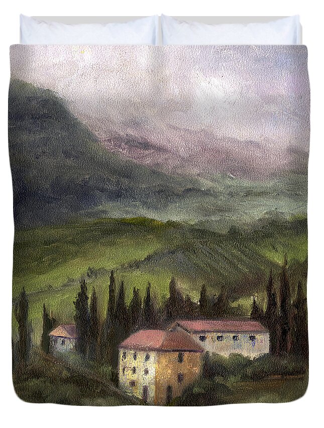 Tuscan Landscape Painting Duvet Cover featuring the painting Tuscan Landscape #2 by Terri Meyer