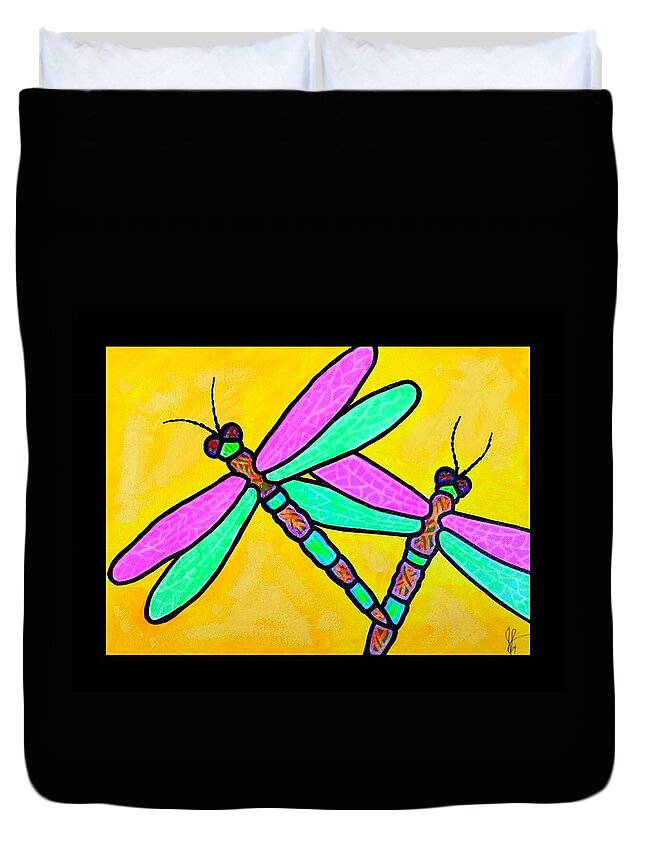 Dragonflies Duvet Cover featuring the painting Two Dragonflies by Jim Harris