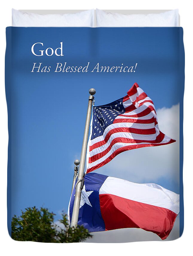 American Flag Duvet Cover featuring the photograph God Has Blessed America by Connie Fox