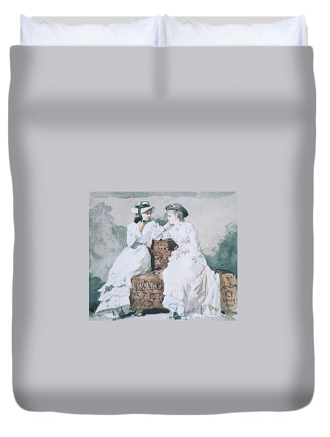 Winslow Homer Duvet Cover featuring the painting Two Ladies #1 by Celestial Images