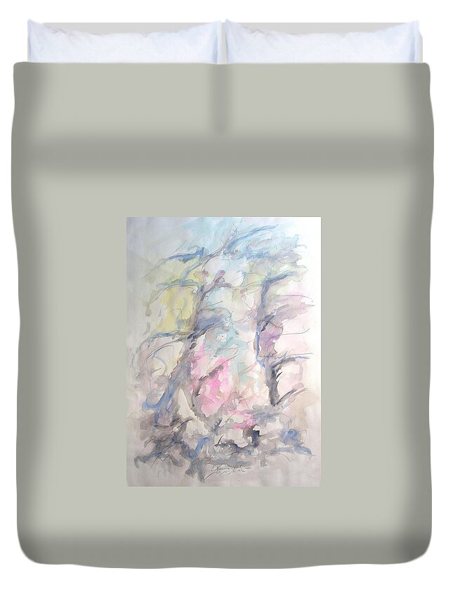 Two Trees In The Wind Duvet Cover featuring the painting Two Trees in the Wind by Esther Newman-Cohen