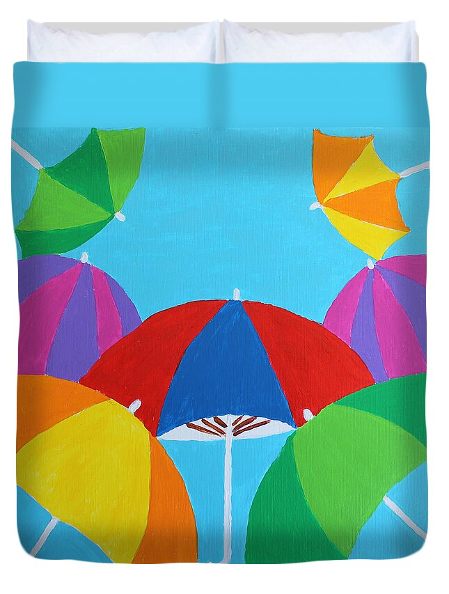 Umbrellas Duvet Cover featuring the painting Umbrellas by Deborah Boyd