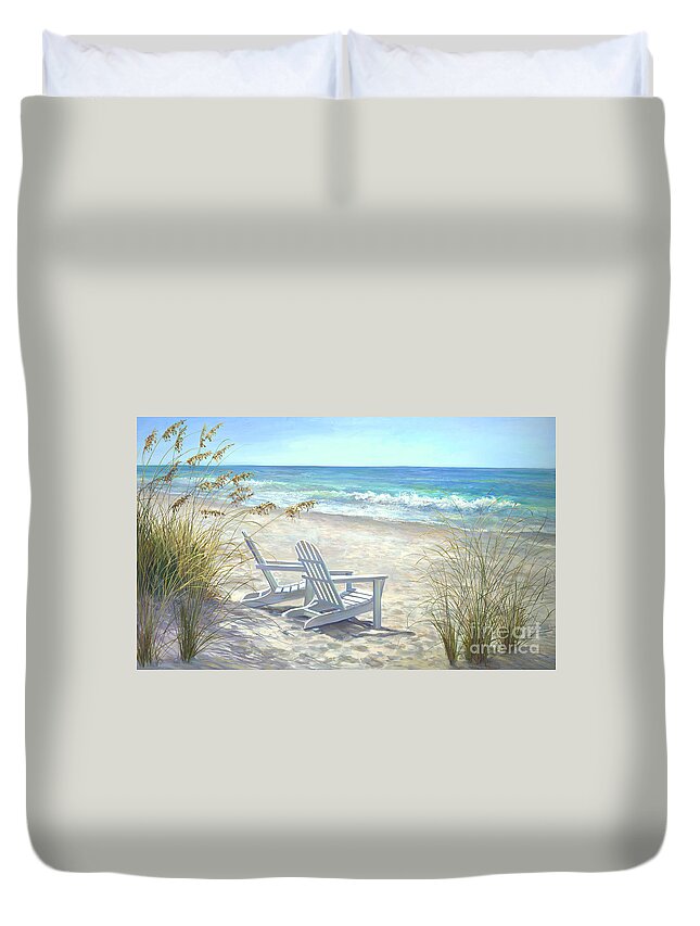 Beaches Duvet Cover featuring the painting View for two. by Laurie Snow Hein