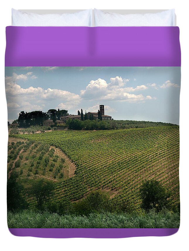 Scenics Duvet Cover featuring the photograph View From Walled City Of San Gimignano #1 by Mitch Diamond