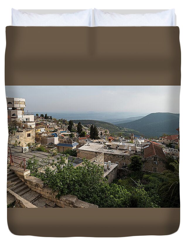 Photography Duvet Cover featuring the photograph View Of Houses In A City, Safed Zfat #1 by Panoramic Images