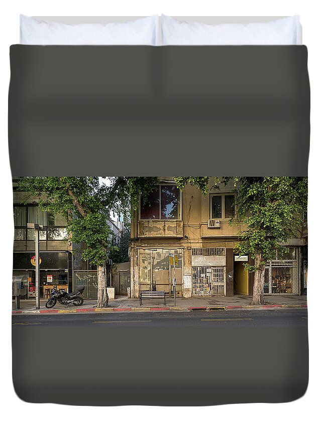 Photography Duvet Cover featuring the photograph View Of Shops On The Street, Allenby #1 by Panoramic Images