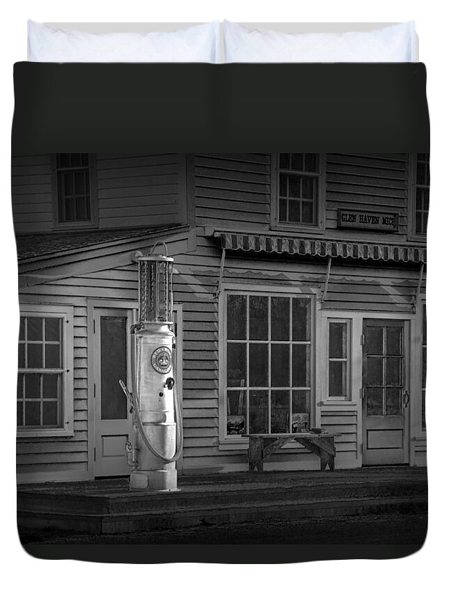 Art Duvet Cover featuring the photograph Vintage Gasoline Pump in Glen Haven #1 by Randall Nyhof