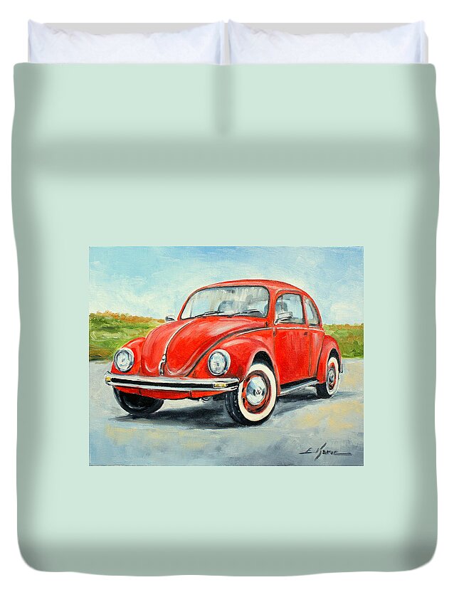 Volkswagen Duvet Cover featuring the painting VW Beetle #1 by Luke Karcz
