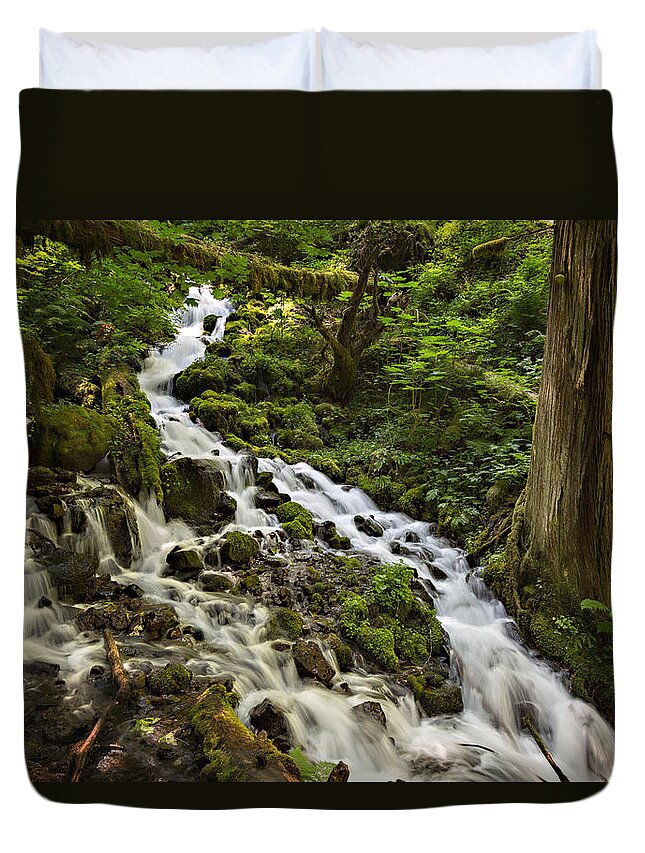 Wahkeena Creek Duvet Cover featuring the photograph Wahkeena Creek by Mary Jo Allen