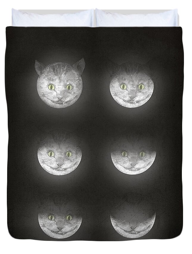 Cats Duvet Cover featuring the drawing Waning Cheshire by Eric Fan