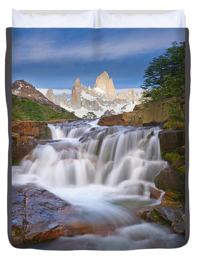 00346018 Duvet Cover featuring the photograph Waterfall in Los Glaciares NP by Yva Momatiuk John Eastcott