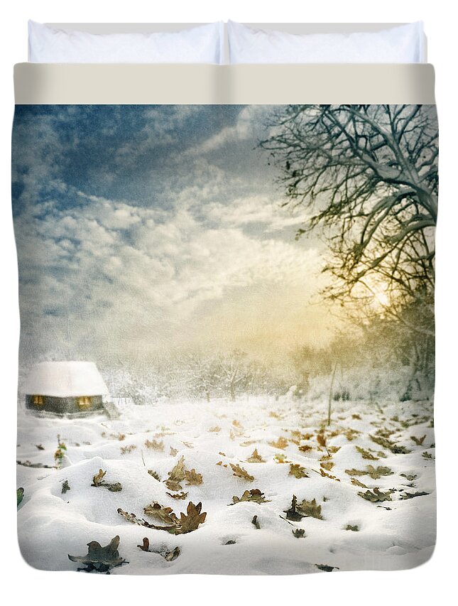 Christmas Duvet Cover featuring the digital art Winter Landscape #2 by Jelena Jovanovic