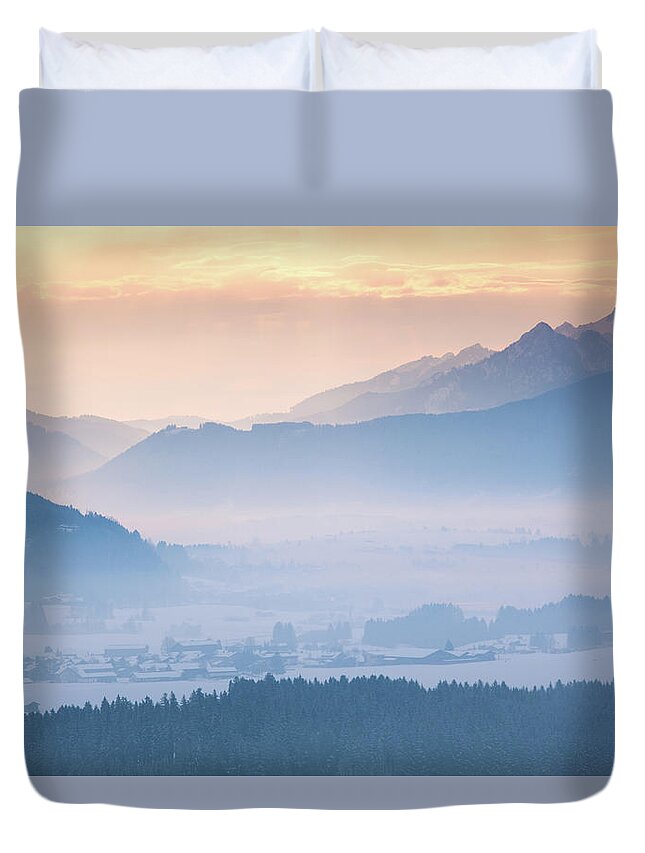 Tranquility Duvet Cover featuring the photograph Winter Sunrise Sihlotte In Allgaeu #1 by Ingmar Wesemann