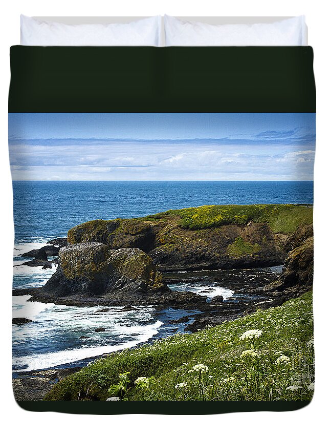 Yaquina Head Lighthouse Duvet Cover featuring the photograph Yaquina Head Lighthouse #1 by Carrie Cranwill
