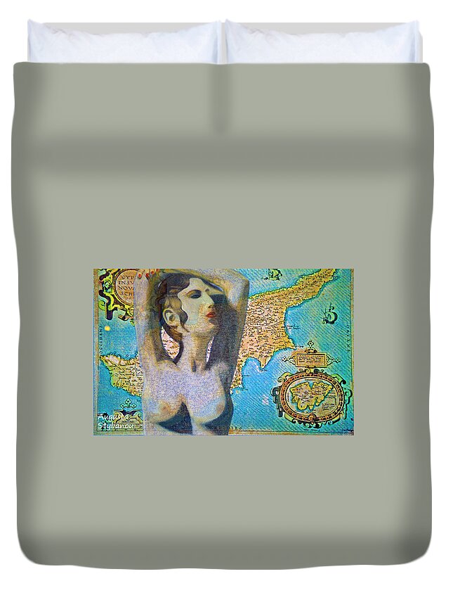 Augusta Stylianou Duvet Cover featuring the digital art Ancient Cyprus Map and Aphrodite #13 by Augusta Stylianou