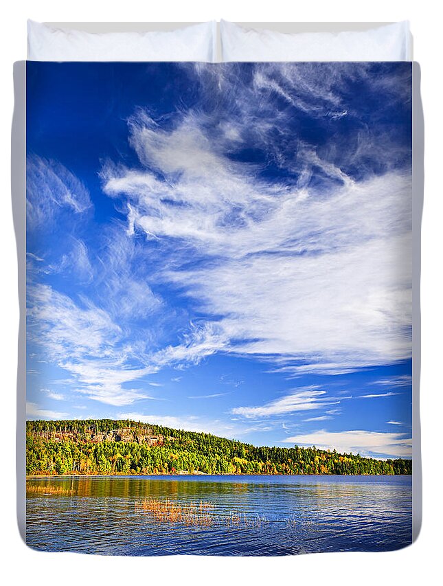 Autumn Duvet Cover featuring the photograph Fall forest and lake 5 by Elena Elisseeva