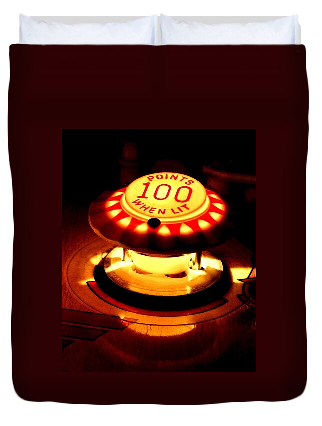 Pinball Duvet Cover featuring the photograph 100 Points When Lit by Benjamin Yeager