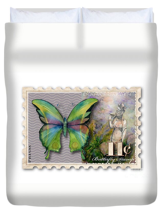 Butterfly Duvet Cover featuring the painting 11 Cent Butterfly Stamp by Amy Kirkpatrick