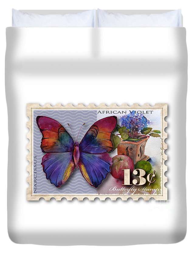 Butterfly Duvet Cover featuring the painting 13 Cent Butterfly Stamp by Amy Kirkpatrick