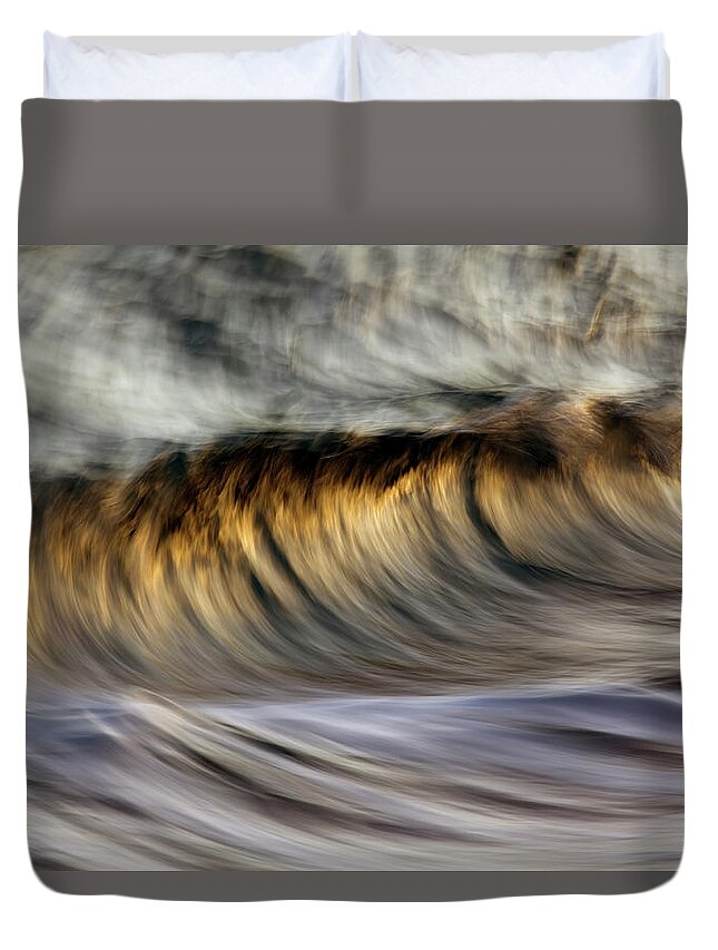 Golden Duvet Cover featuring the photograph Ocean Wave Blurred By Motion Hawaii #15 by Vince Cavataio