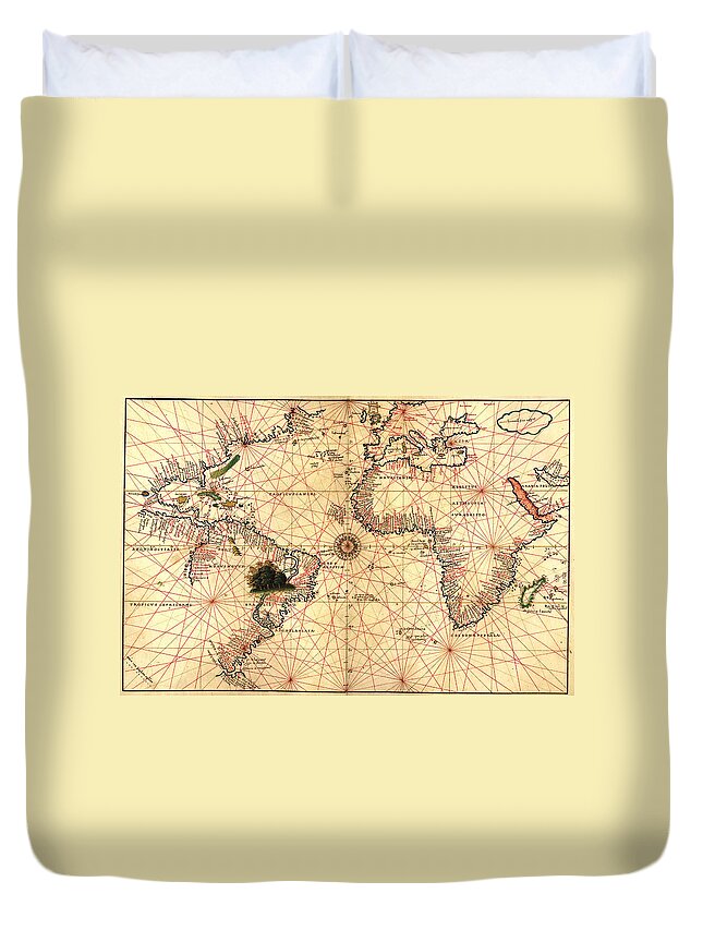 World Duvet Cover featuring the painting 1544 World Map by Joan Olivo