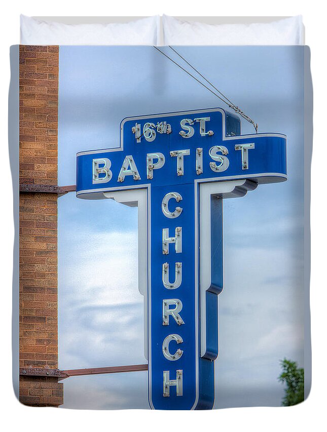 Clarence Holmes Duvet Cover featuring the photograph 16th Street Baptist Church Sign I by Clarence Holmes